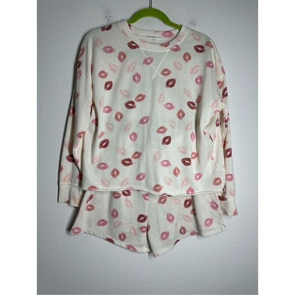 Grayson Threads Womens Sleepwear Set Size L Kiss Print Top & Shorts Cotton Blend - Picture 1 of 14